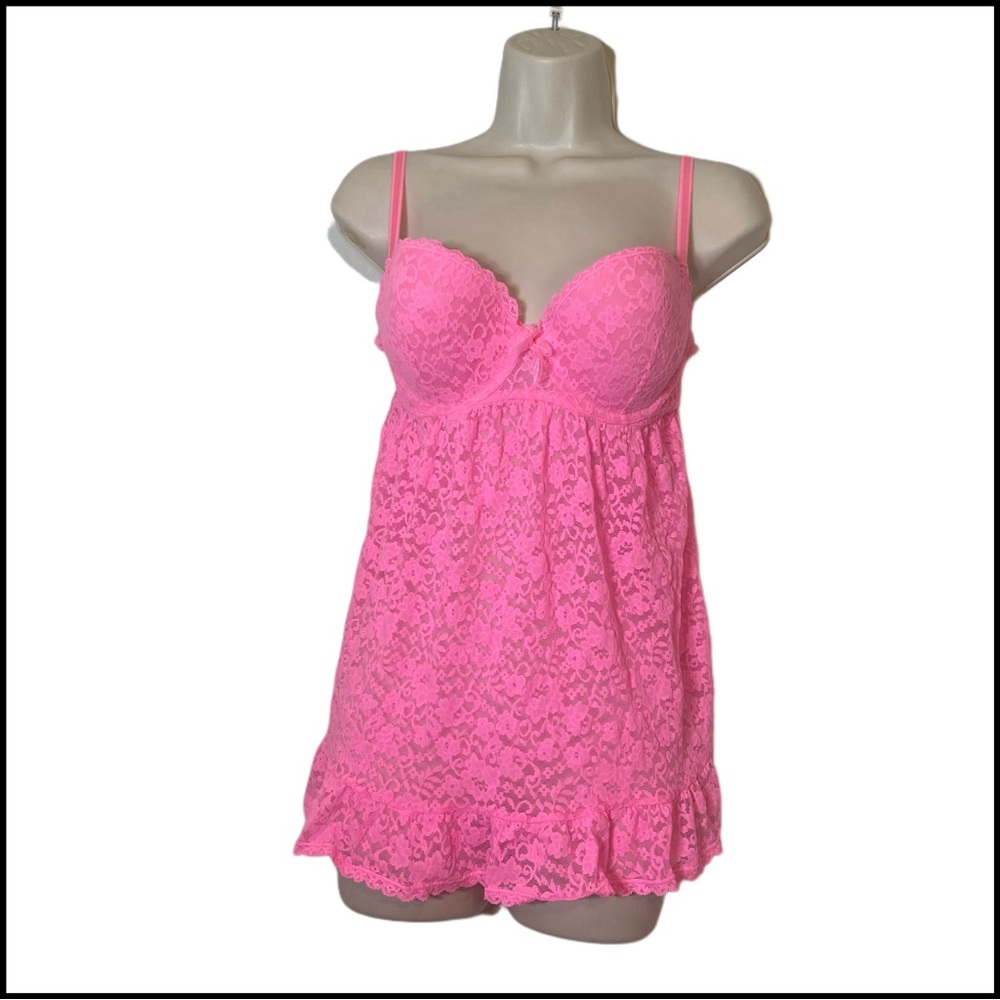 VICTORIA SECRET Pink Lace Bustier Babydoll 34D Lingerie Intimates